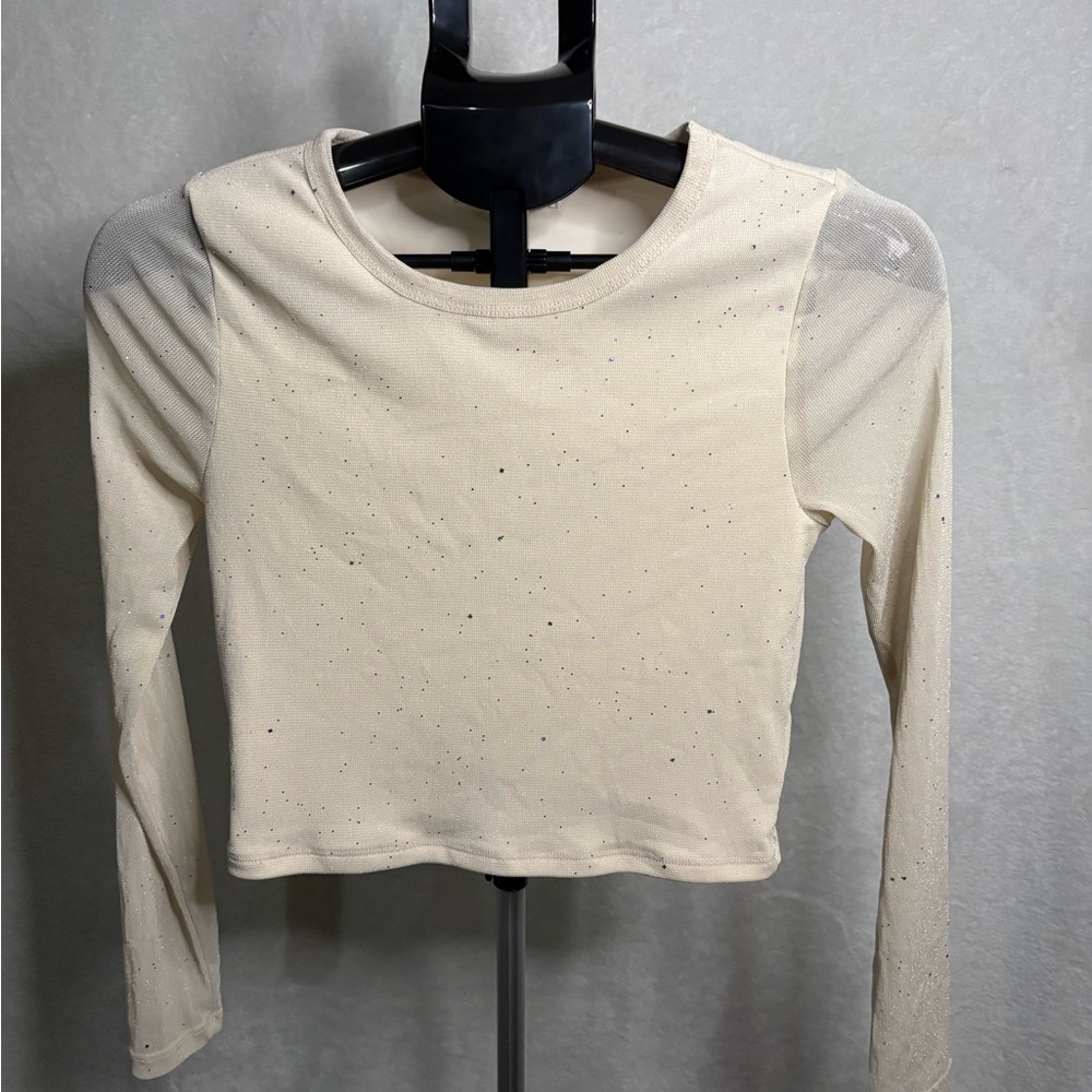 Elegant Cream Long Sleeve Women's Crop Top